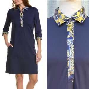 J. McLaughlin navy blue half sleeve collared stretch dress